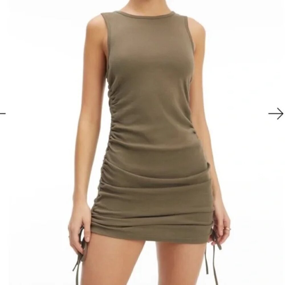 Good American Ruched Tank Dress Size XXL Green Sleeveless Curve Skimming NWT